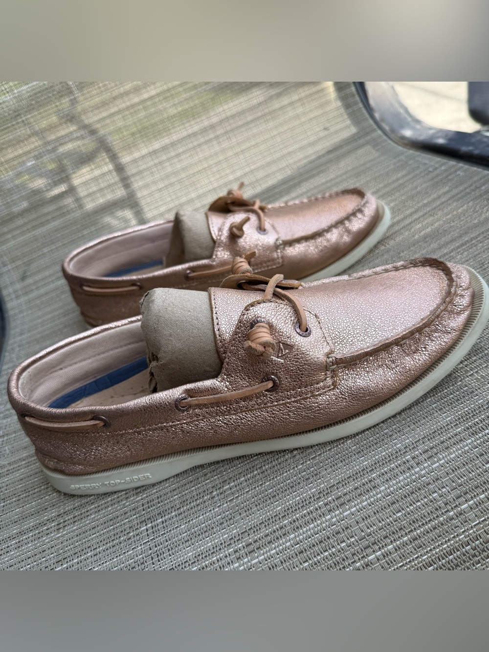 Sperry Top Sider Women's 10 Slip-On Boat Shoes Loafers Metallic Rose Gold Pink